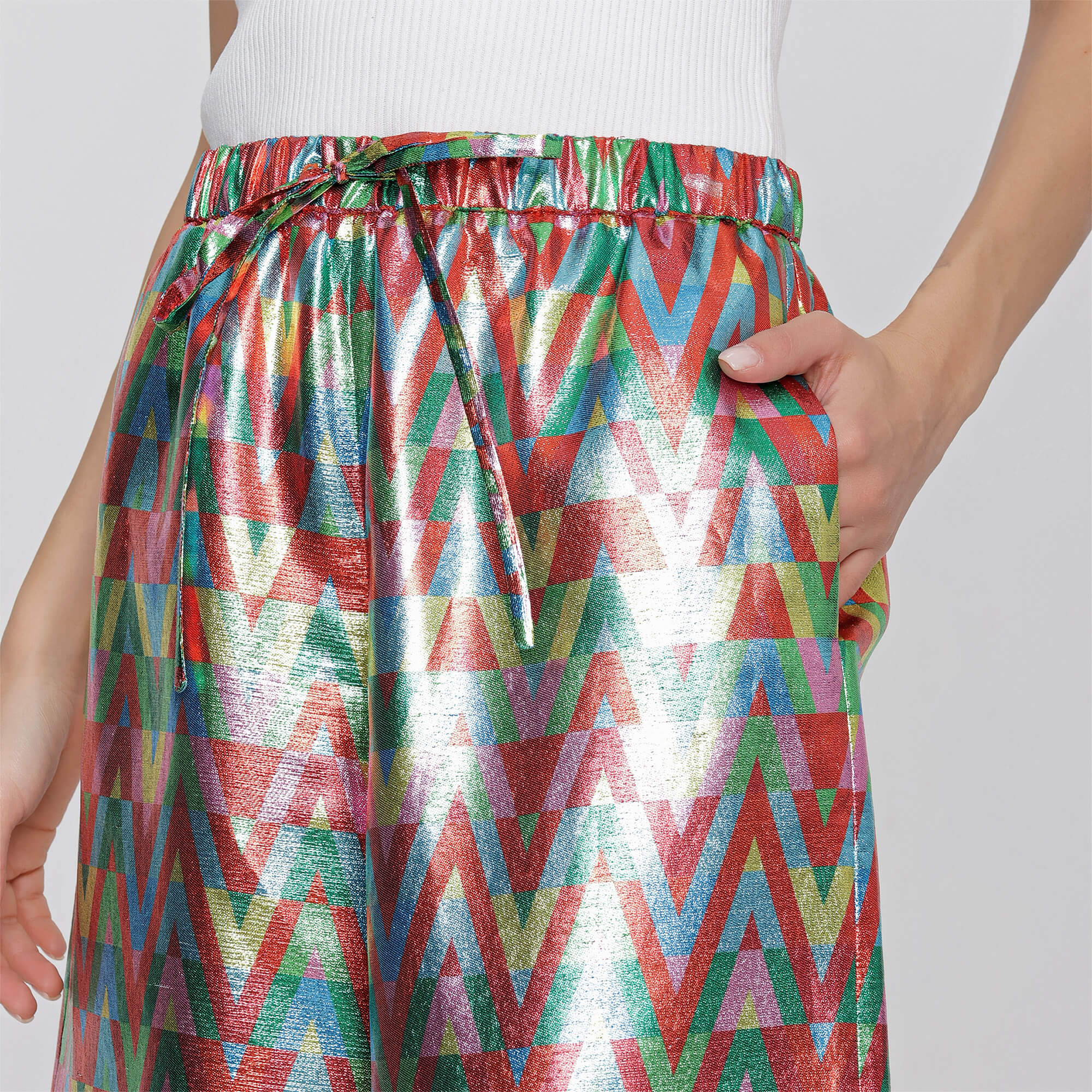 Valentino - Geometric Patterns Metallic Fabric Shorts